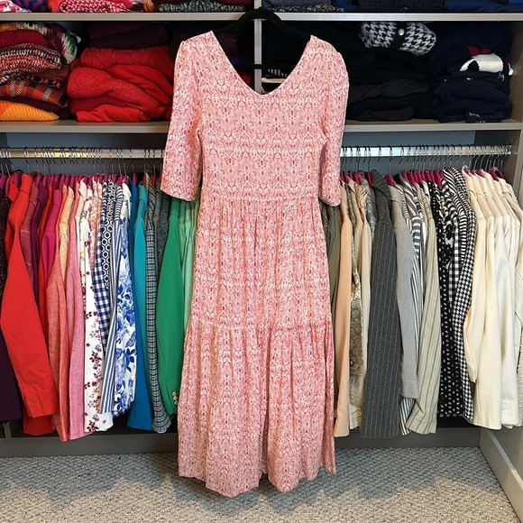 Caslon pink and ivory print long sleeve v neck 3/4 sleeve maxi dress size S - Picture 3 of 3